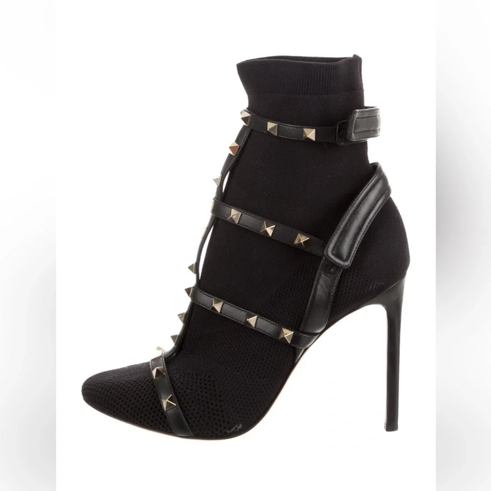 Valentino Black Studded Heeled Boots - Picture 2 of 6